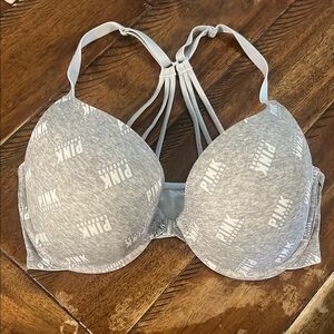 PINK Victoria's Secret Light Gray Logo Bra